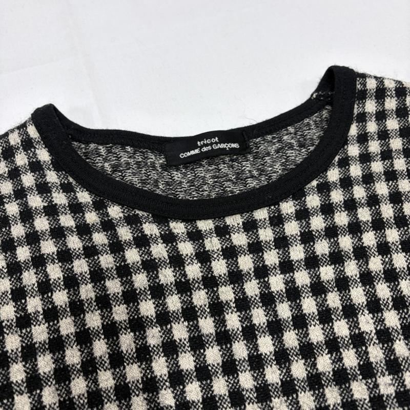 コムデギャルソン COMME des GARCONS ニット、セーター 長袖 tricot トリコ クルーネック 薄手 ニット カットソー ギンガムチェック ロンT - チェック 黒 / ブラック / black X アイボリー / アイボリー / レディース USED 古着 中古 50156828