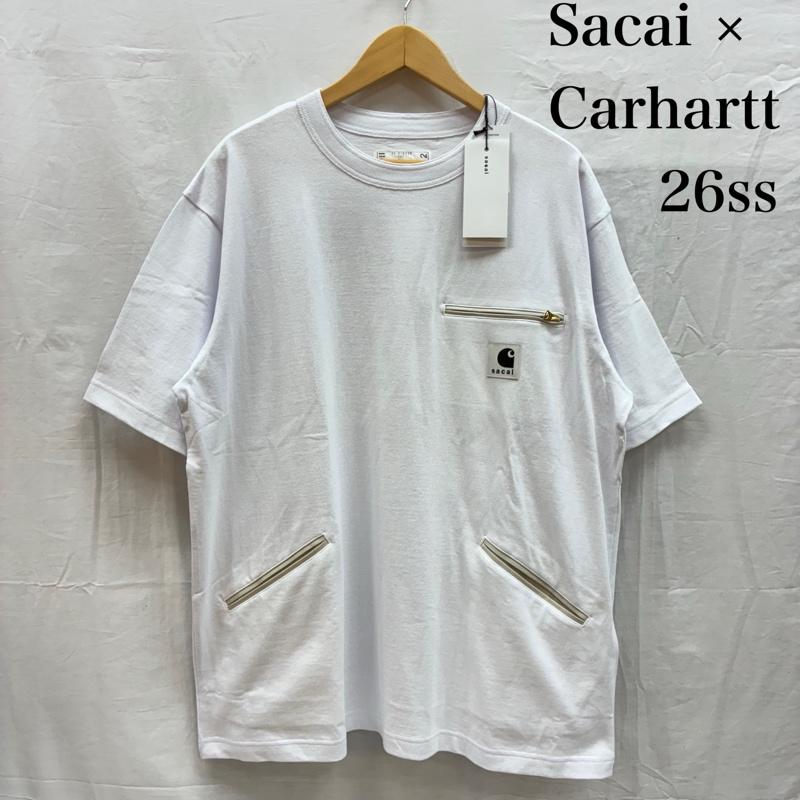 サカイ Sacai Tシャツ 半袖 26ss Carhartt カーハート コラボ 26-01092S コットン ジャージー クルーネック Tシャツ 4 ロゴ、文字 白 / ホワイト / white メンズ USED 古着 中古 50156835
