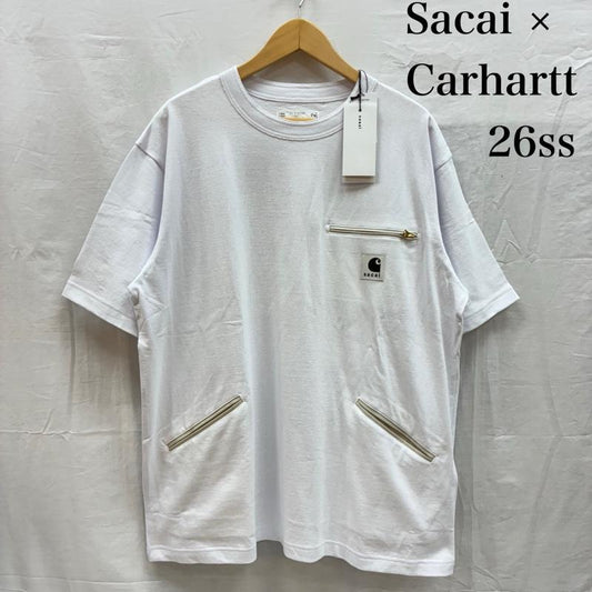 サカイ Sacai Tシャツ 半袖 26ss Carhartt カーハート コラボ 26-01092S コットン ジャージー クルーネック Tシャツ 4 ロゴ、文字 白 / ホワイト / white メンズ USED 古着 中古 50156835