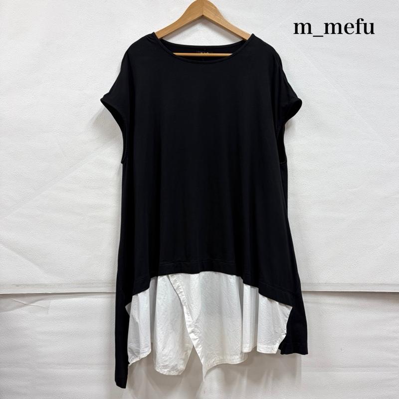 メフウ 芽風 ワンピース ひざ丈スカート m_mefu メフウ レイヤード チュニック ワンピース アシンメトリー 異素材 ドッキング 40 無地 黒 / ブラック / black X 白 / ホワイト / white レディース USED 古着 中古 50156842