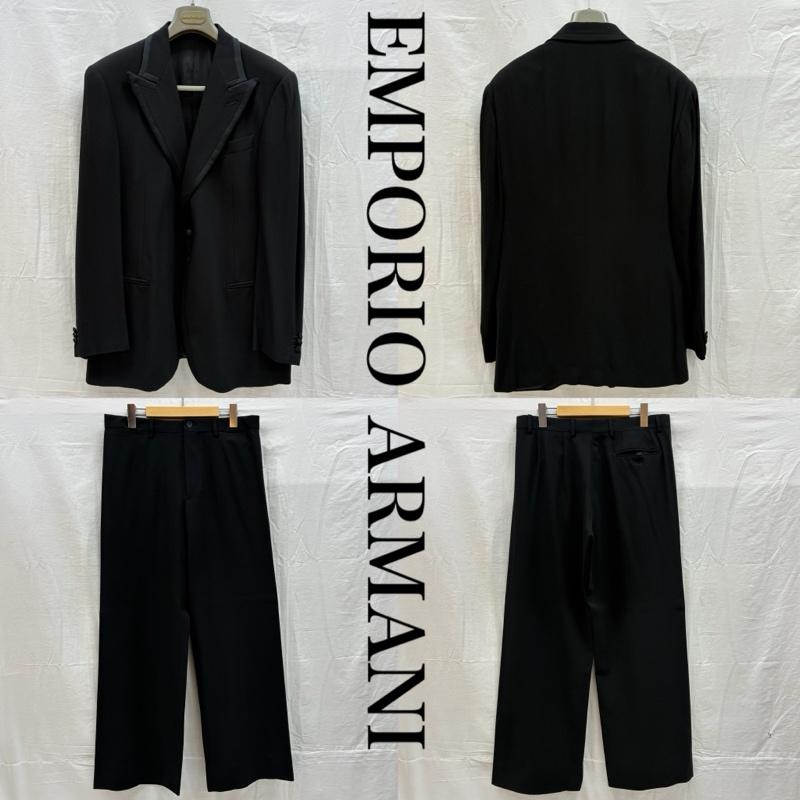 エンポリオアルマーニ EMPORIO ARMANI スーツ スーツ レーヨン ウール パイピング テーラード ジャケット スラックス セットアップ スーツ イタリア製 - 黒 / ブラック / black メンズ USED 古着 中古 50156858