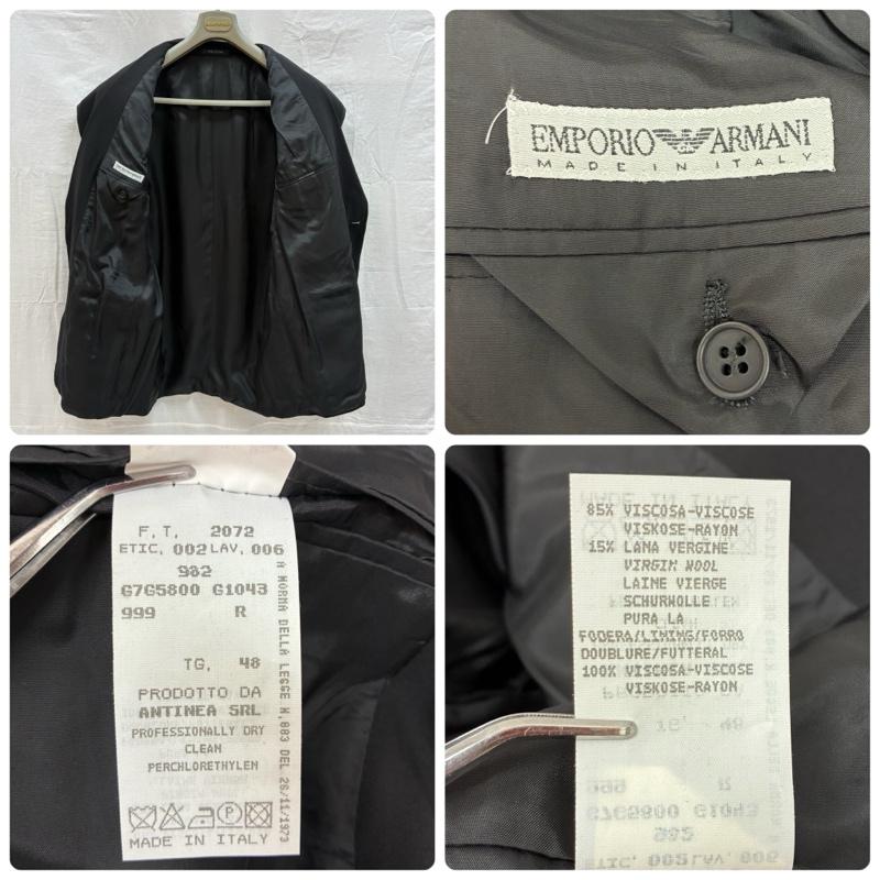 エンポリオアルマーニ EMPORIO ARMANI スーツ スーツ レーヨン ウール パイピング テーラード ジャケット スラックス セットアップ スーツ イタリア製 - 黒 / ブラック / black メンズ USED 古着 中古 50156858