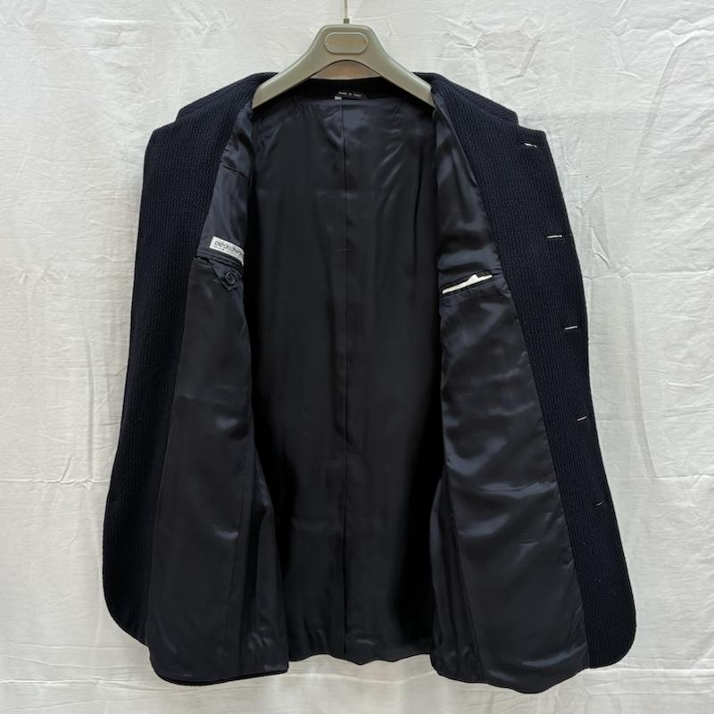 エンポリオアルマーニ EMPORIO ARMANI コート コート一般 ナイロン混 ウール バンドカラー ボタン ジャケット ハーフコート ベスト 2P セット 50 紺 / ネイビー / navy メンズ USED 古着 中古 50156865