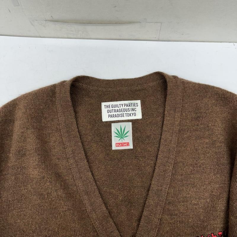 ワコマリア WACKO MARIA カーディガン 長袖 24SS HIGH TIMES ロゴ 刺繍 ニット カーディガン M 茶 / ブラウン / brown メンズ USED 古着 中古 50156872