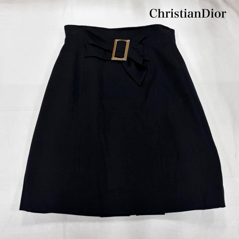 クリスチャンディオール Christian Dior スカート ミニスカート バックル タイト ミニ スカート スリット M 無地 黒 / ブラック / black X 金 / ゴールド / gold color レディース USED 古着 中古 50156882