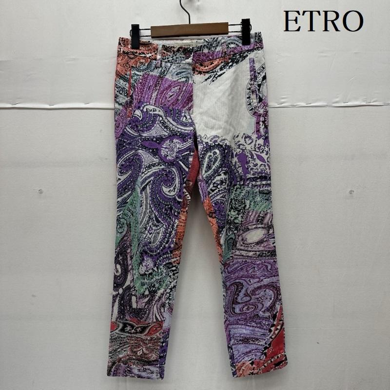 エトロ ETRO パンツ ワークパンツ、ペインターパンツ ペイズリー 総柄 スリム ストレッチ パンツ 40 白 / ホワイト / white X 紫 / パープル / purple レディース USED 古着 中古 50156978