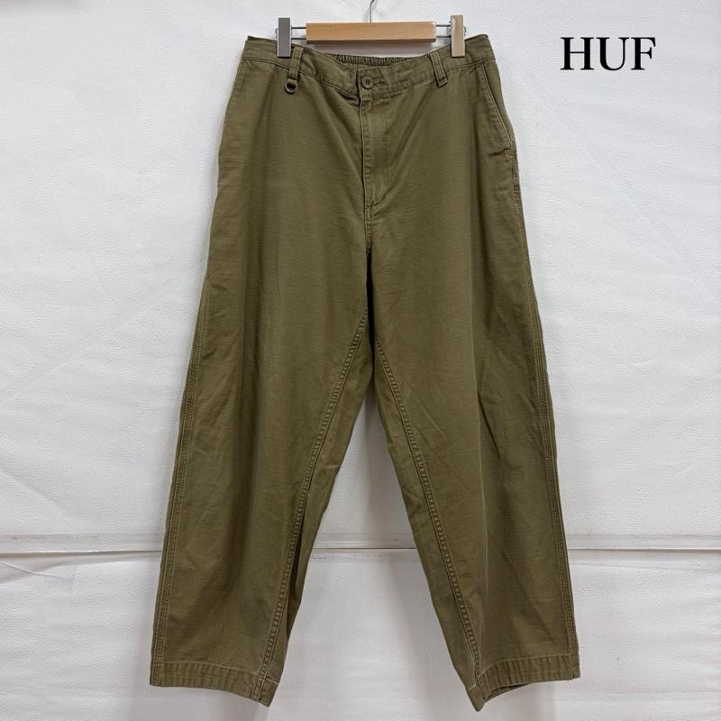 ハフ HUF パンツ ワークパンツ、ペインターパンツ ミリタリー ワイド ワーク カーゴ パンツ ジッパーフライ チノパン L 無地 カーキ / カーキ / khaki メンズ USED 古着 中古 50156991