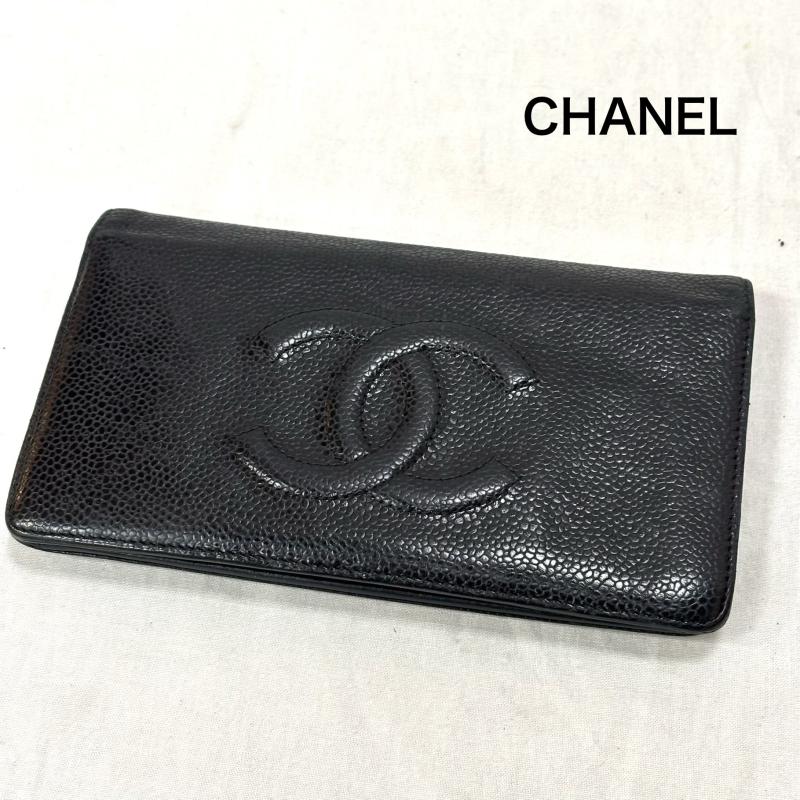 シャネル CHANEL 財布 長財布 長財布 二つ折り財布 キャビアスキン ココマーク シャネル スペイン製 ブラック - 黒 / ブラック / black レディース USED 古着 中古 50157010
