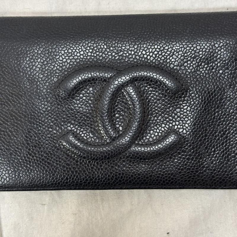 シャネル CHANEL 財布 長財布 長財布 二つ折り財布 キャビアスキン ココマーク シャネル スペイン製 ブラック - 黒 / ブラック / black レディース USED 古着 中古 50157010