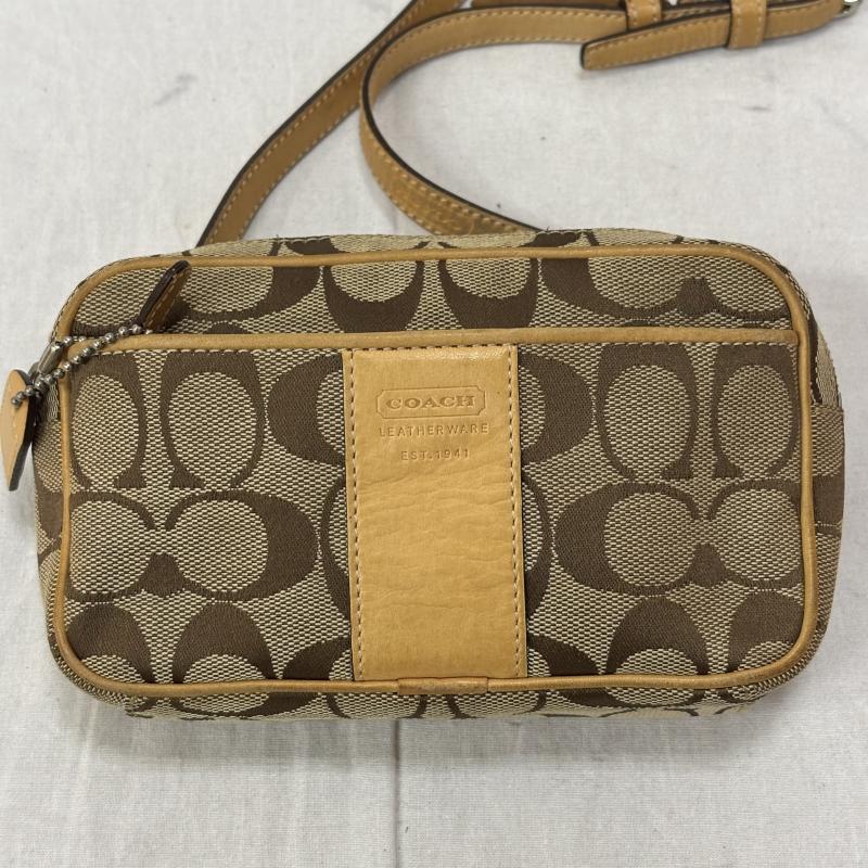 コーチ COACH ウエストバッグ ウエストバッグ ボディバッグ ウエストポーチ シグネチャー キャンバス キャメル ベージュ - ベージュ / ベージュ / beige X キャメル / キャメル / レディース USED 古着 中古 50157011