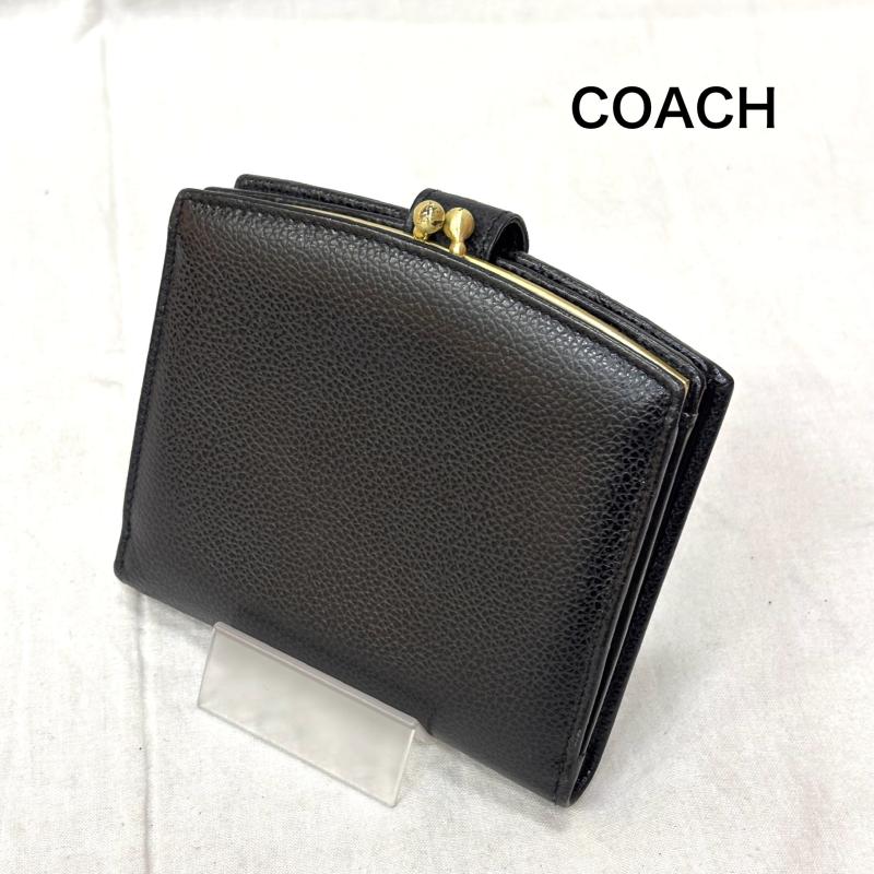コーチ COACH 財布 二つ折り OLDCOACH オールドコーチ 二つ折り財布 がま口財布 ブラック イタリア製 - 無地 黒 / ブラック / black レディース USED 古着 中古 50157012