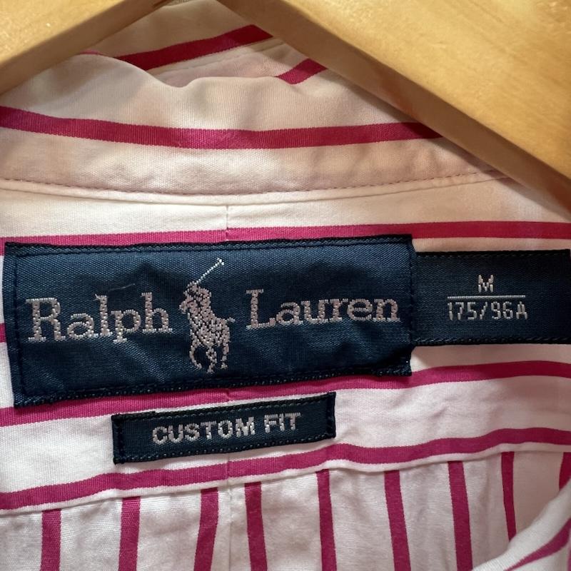 ラルフローレン RALPHLAUREN シャツ、ブラウス 半袖 ポニー刺繍 ストライプ ボタンダウン シャツ M 白 / ホワイト / white X 桃 / ピンク / pink メンズ USED 古着 中古 50157016
