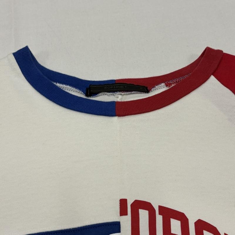ソフネット SOPHNET. Tシャツ 七分袖 3/4 SLEEVE PLIT TEE クルーネック カットソー ロゴ プリント Tシャツ S ロゴ、文字 X プリント 白 / ホワイト / white X 赤 / レッド / red X 青 / ブルー / blue メンズ USED 古着 中古 50157058