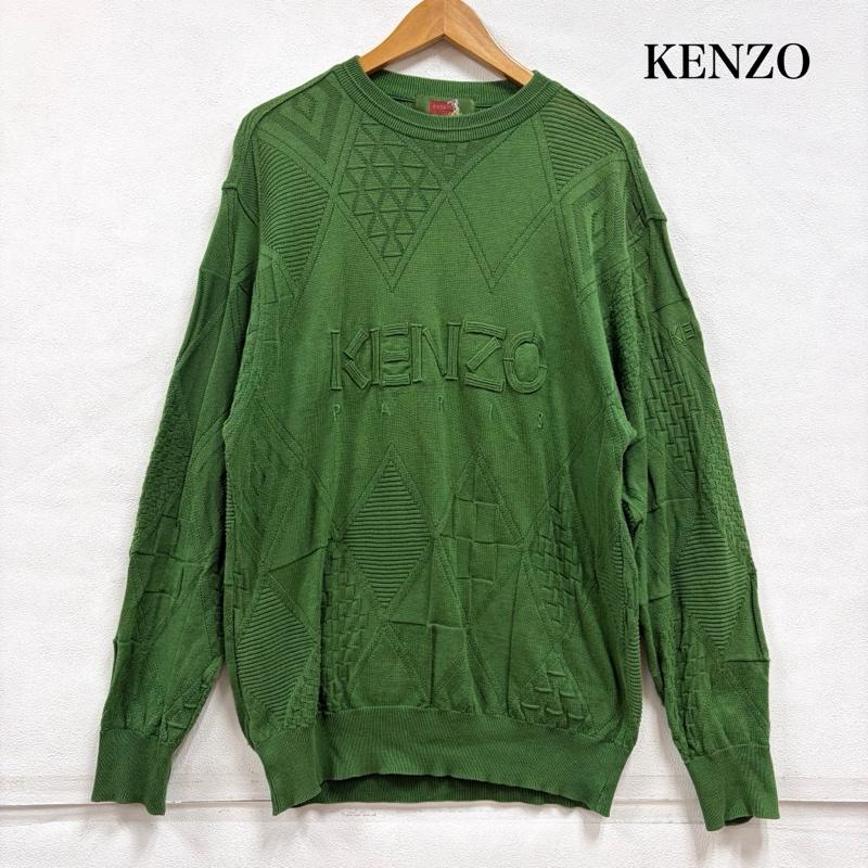 ケンゾー KENZO ニット、セーター 長袖 3D ロゴ 薄手 クルーネック 長袖 ニット ヴィンテージ 日本製 3 ロゴ、文字 緑 / グリーン / green メンズ USED 古着 中古 50157061