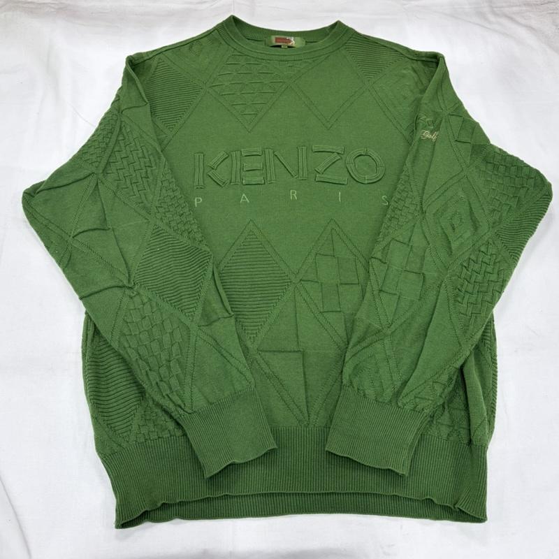 ケンゾー KENZO ニット、セーター 長袖 3D ロゴ 薄手 クルーネック 長袖 ニット ヴィンテージ 日本製 3 ロゴ、文字 緑 / グリーン / green メンズ USED 古着 中古 50157061