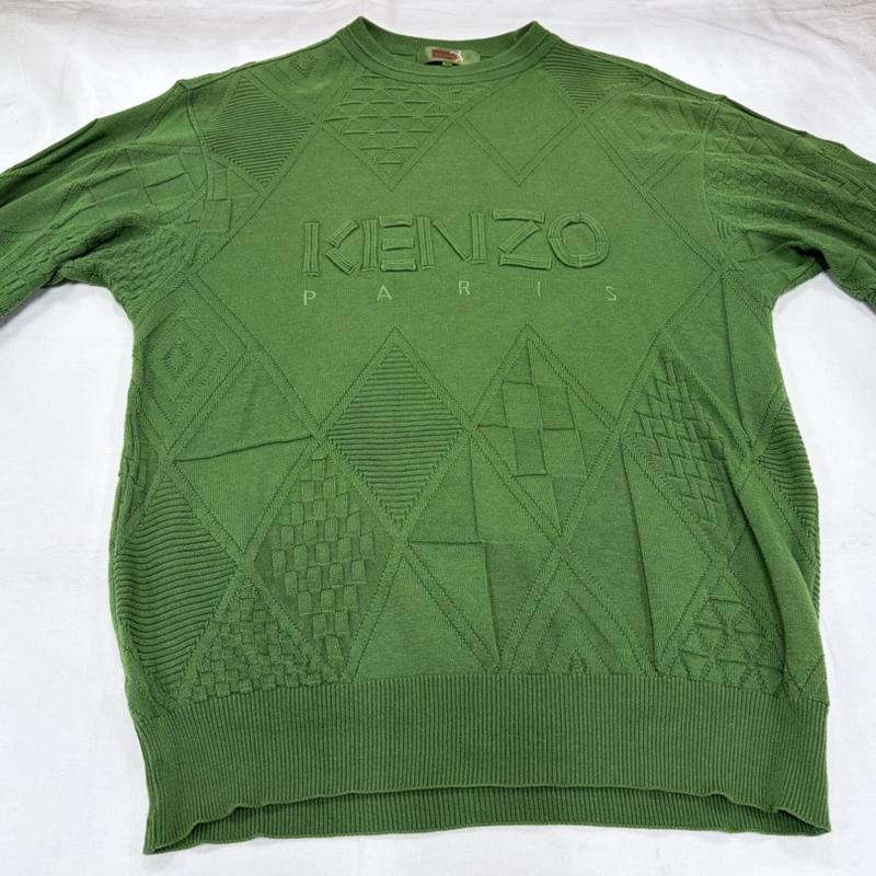 ケンゾー KENZO ニット、セーター 長袖 3D ロゴ 薄手 クルーネック 長袖 ニット ヴィンテージ 日本製 3 ロゴ、文字 緑 / グリーン / green メンズ USED 古着 中古 50157061