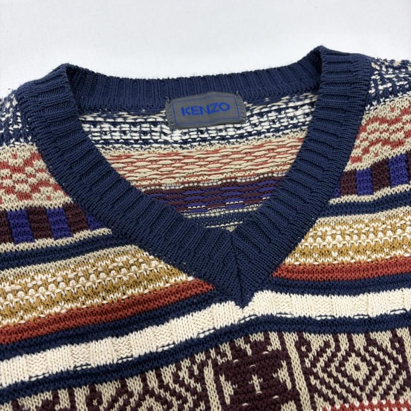 ケンゾー KENZO ニット、セーター 半袖 Vネック 薄手 半袖 ニット セーター 総柄 ネイティブ OLD オールド - 総柄 マルチカラー / マルチカラー / multicolor メンズ USED 古着 中古 50157062