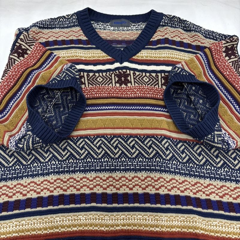 ケンゾー KENZO ニット、セーター 半袖 Vネック 薄手 半袖 ニット セーター 総柄 ネイティブ OLD オールド - 総柄 マルチカラー / マルチカラー / multicolor メンズ USED 古着 中古 50157062