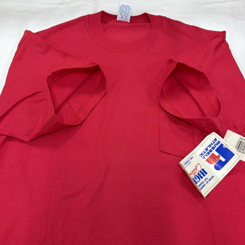 ラッセル RUSSELL Tシャツ 半袖 90 s クルーネック 半袖 無地 Tシャツ USA製 ポケット ハイコットン L 無地 赤 / レッド / red メンズ USED 古着 中古 50157064