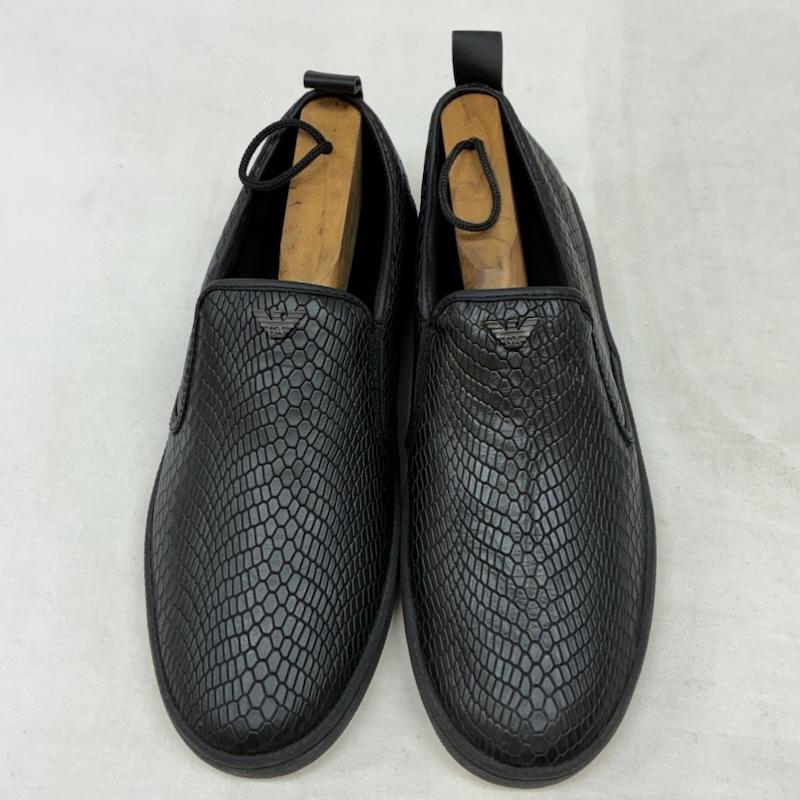 アルマーニ ジーンズ ARMANI JEANS スリッポン スリッポン クロコ 型押し スニーカー ローファー スリッポン 25.0cm ワンポイント X ロゴ、文字 黒 / ブラック / black メンズ USED 古着 中古 50157138