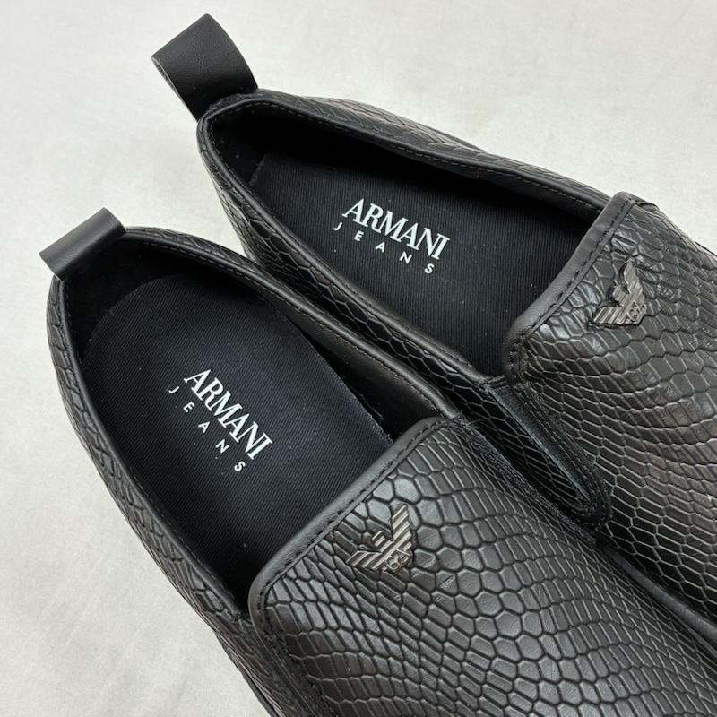 アルマーニ ジーンズ ARMANI JEANS スリッポン スリッポン クロコ 型押し スニーカー ローファー スリッポン 25.0cm ワンポイント X ロゴ、文字 黒 / ブラック / black メンズ USED 古着 中古 50157138
