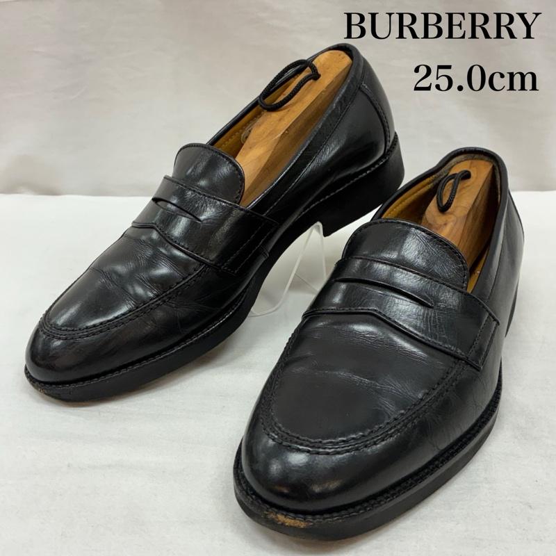 バーバリーロンドン Burberry London ローファー ローファー プレーントゥ レザー コイン ローファー ノバチェック 25.0cm チェック 黒 / ブラック / black メンズ USED 古着 中古 50157142