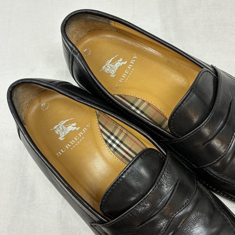 バーバリーロンドン Burberry London ローファー ローファー プレーントゥ レザー コイン ローファー ノバチェック 25.0cm チェック 黒 / ブラック / black メンズ USED 古着 中古 50157142