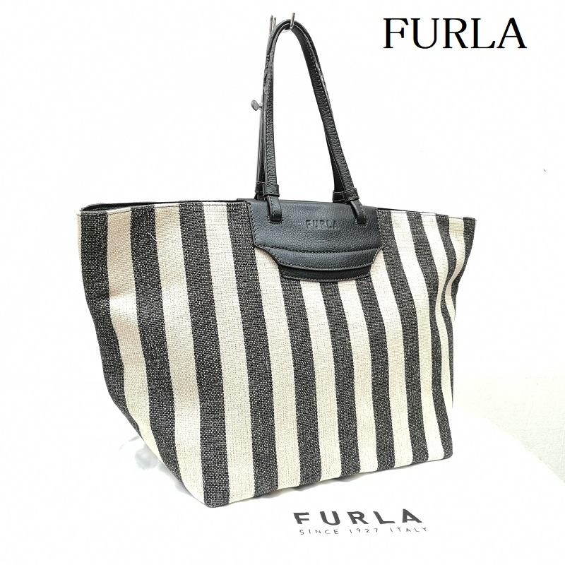 フルラ FURLA トートバッグ トートバッグ キャンバス レザー トート バッグ A4収納可 - 黒 / ブラック / black X ベージュ / ベージュ / beige レディース USED 古着 中古 50157149