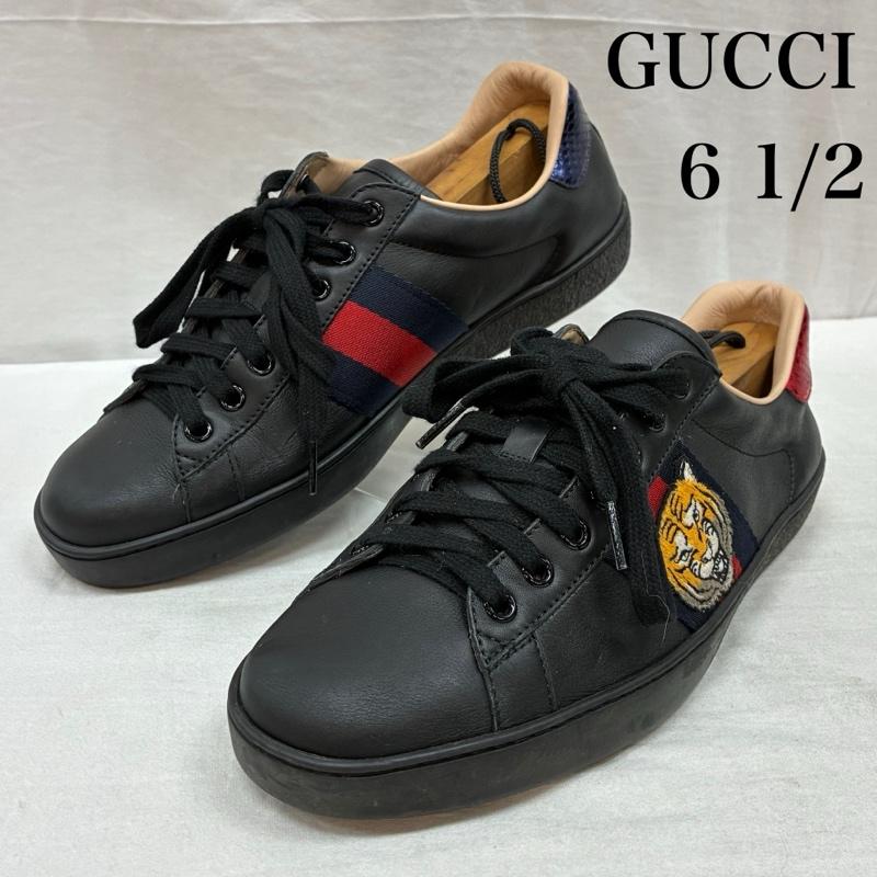 グッチ GUCCI スニーカー スニーカー エース エンブロイダリー レザー スニーカー タイガー 虎 25.5cm ロゴ、文字 X 刺繍 黒 / ブラック / black X 青 / ブルー / blue X 赤 / レッド / red メンズ USED 古着 中古 50157151