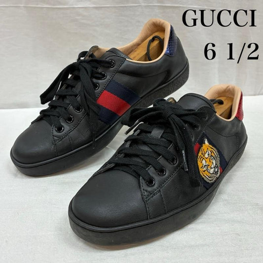 グッチ GUCCI スニーカー スニーカー エース エンブロイダリー レザー スニーカー タイガー 虎 25.5cm ロゴ、文字 X 刺繍 黒 / ブラック / black X 青 / ブルー / blue X 赤 / レッド / red メンズ USED 古着 中古 50157151
