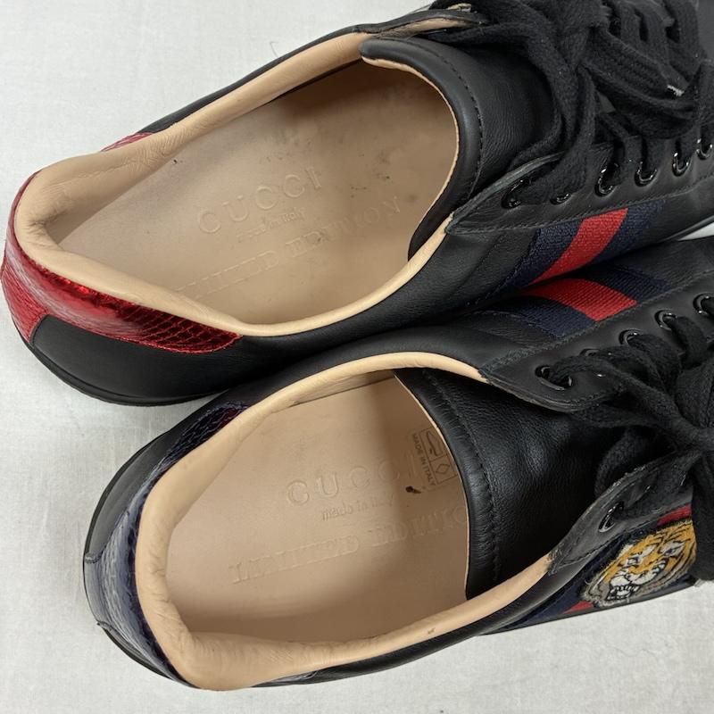 グッチ GUCCI スニーカー スニーカー エース エンブロイダリー レザー スニーカー タイガー 虎 25.5cm ロゴ、文字 X 刺繍 黒 / ブラック / black X 青 / ブルー / blue X 赤 / レッド / red メンズ USED 古着 中古 50157151