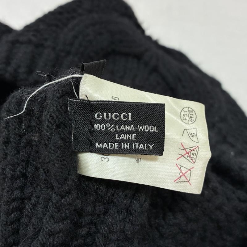 グッチ GUCCI 帽子 ニット帽 インターロッキングG ウール ケーブル ニット キャップ 300052 - ワンポイント X ロゴ、文字 黒 / ブラック / black メンズ USED 古着 中古 50157166