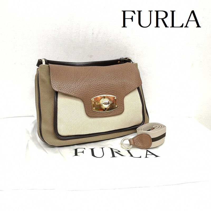 フルラ FURLA ハンドバッグ ハンドバッグ 3way ショルダー バッグ ハンド クラッチ キャンバス レザー - 茶 / ブラウン / brown X ベージュ / ベージュ / beige レディース USED 古着 中古 50157171
