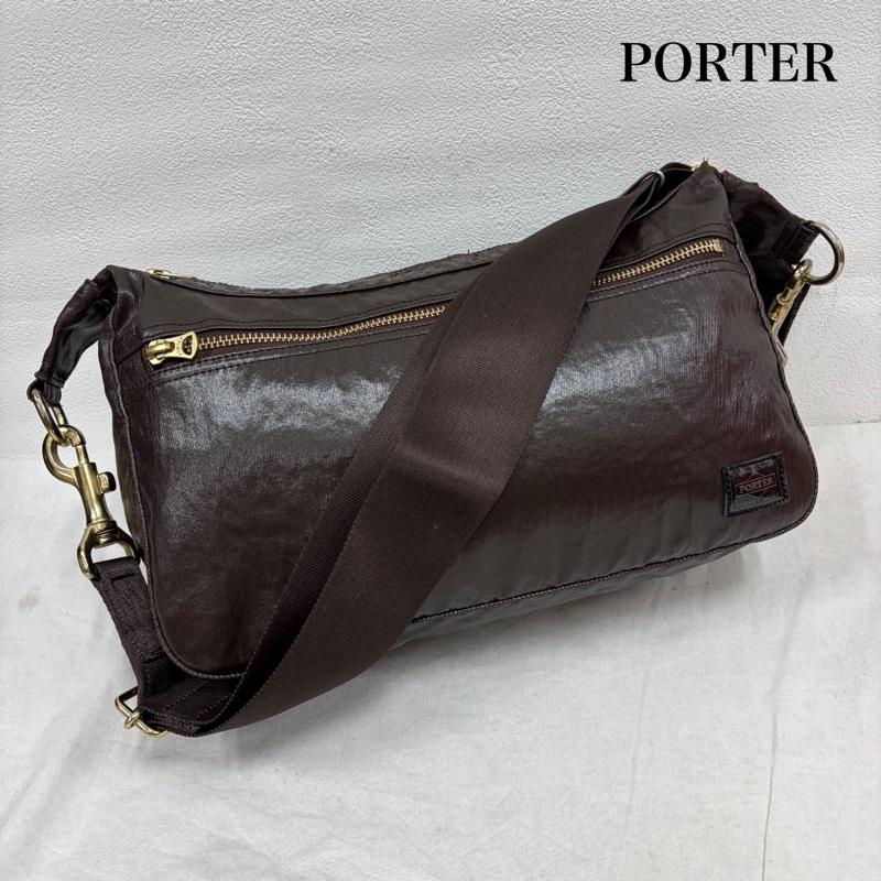 ポーター PORTER ショルダーバッグ ショルダーバッグ ショルダー バッグ シャインライン コーティング ナイロン ロゴ - 無地 X ワンポイント X ロゴ、文字 茶 / ブラウン / brown メンズ USED 古着 中古 50157176