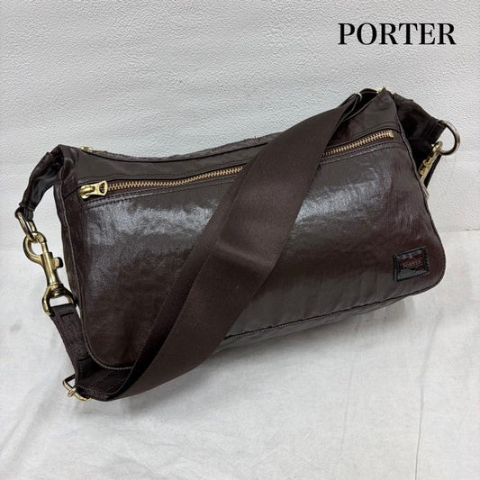 ポーター PORTER ショルダーバッグ ショルダーバッグ ショルダー バッグ シャインライン コーティング ナイロン ロゴ - 無地 X ワンポイント X ロゴ、文字 茶 / ブラウン / brown メンズ USED 古着 中古 50157176