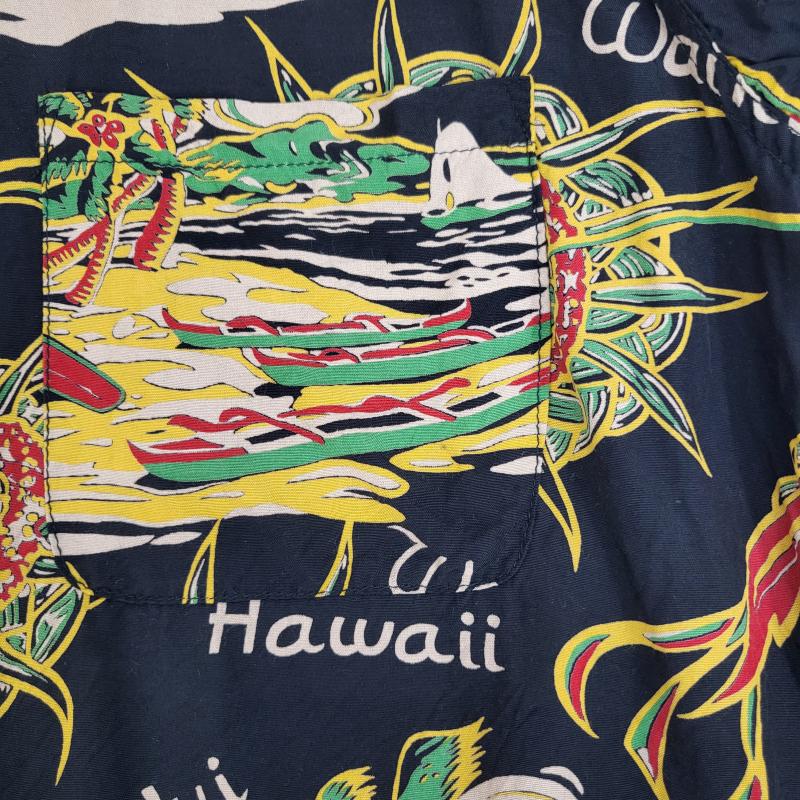 サンサーフ SUN SURF シャツ、ブラウス 半袖 アロハ ハワイアンシャツ 黒 レーヨン M相当 メンズ USED 古着 中古 50157217