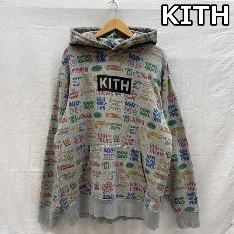 キス KITH パーカー 長袖 ロゴ 総柄 プルオーバー フーディ スウェット パーカー L 総柄 灰 / グレー / gray メンズ USED 古着 中古 50157266