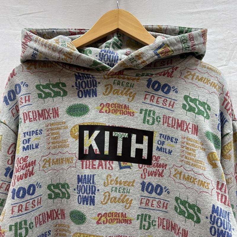 キス KITH パーカー 長袖 ロゴ 総柄 プルオーバー フーディ スウェット パーカー L 総柄 灰 / グレー / gray メンズ USED 古着 中古 50157266