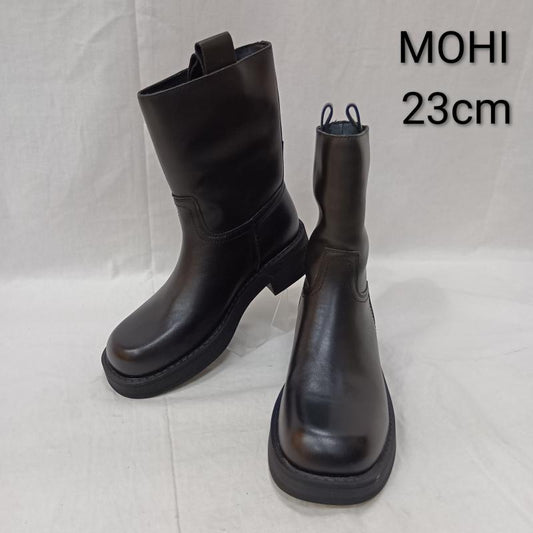モヒ MOHI ブーツ ショートブーツ レザー ミドルブーツ black 23cm 23.0cm 無地 黒 / ブラック / black レディース USED 古着 中古 50157282
