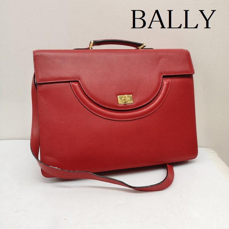 バリー BALLY ブリーフケース、書類かばん ブリーフケース、書類かばん 2way レザー ブリーフケース ショルダー バッグ - 赤 / レッド / red メンズ USED 古着 中古 50157291