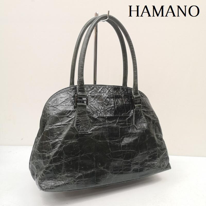 ハマノ HAMANO ハンドバッグ ハンドバッグ 濱野皮革工藝 皇室御用達 クロコダイル レザー ハンドバッグ トートバッグ - 緑 / グリーン / green レディース USED 古着 中古 50157327
