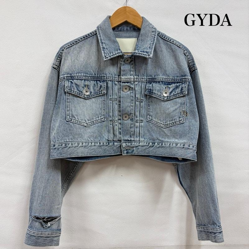 ジェイダ GYDA ジャケット、上着 ジャンパー、ブルゾン SUPER SHORT Gジャン ショート丈 デニムジャケット ロゴ 刺繍 FREE ダメージ加工 チャコールグレー / チャコールグレー / レディース USED 古着 中古 50157375