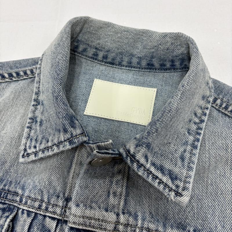 ジェイダ GYDA ジャケット、上着 ジャンパー、ブルゾン SUPER SHORT Gジャン ショート丈 デニムジャケット ロゴ 刺繍 FREE ダメージ加工 チャコールグレー / チャコールグレー / レディース USED 古着 中古 50157375