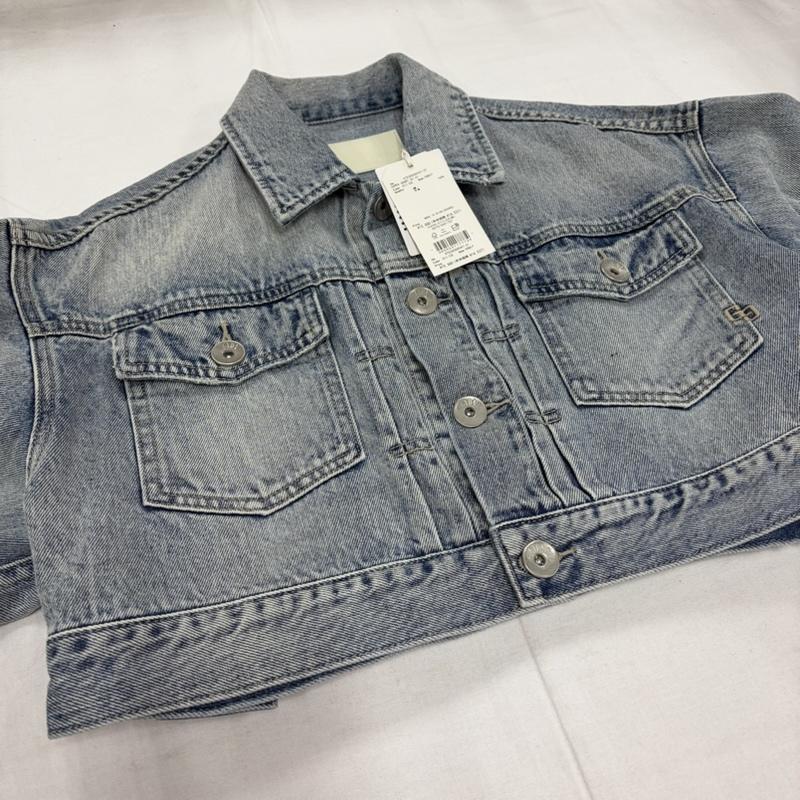 ジェイダ GYDA ジャケット、上着 ジャンパー、ブルゾン SUPER SHORT Gジャン ショート丈 デニムジャケット ロゴ 刺繍 FREE ダメージ加工 チャコールグレー / チャコールグレー / レディース USED 古着 中古 50157375
