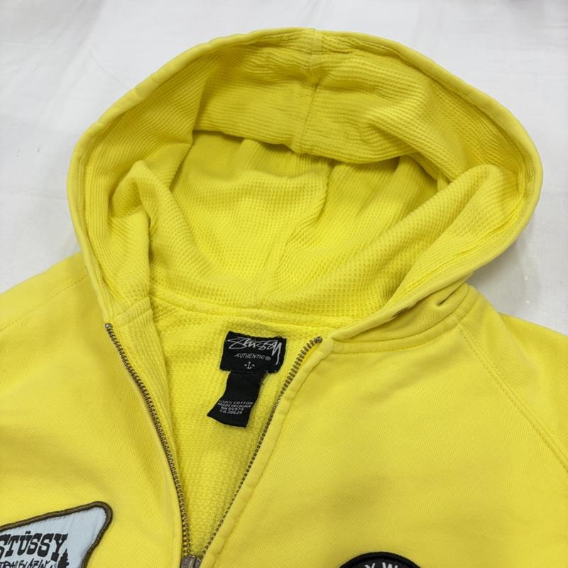 ステューシー STUSSY パーカー 長袖 00s OLD オールド パッチ ワッペン ジップアップ フーディー パーカー 刺繍 ロゴ フルジップ サーマル スウェット L ロゴ、文字 X 刺繍 黄 / イエロー / yellow X マルチカラー / マルチカラー / multicolor メンズ USED 古着 中古 50157377