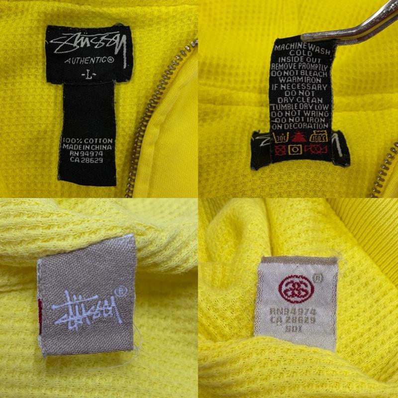 ステューシー STUSSY パーカー 長袖 00s OLD オールド パッチ ワッペン ジップアップ フーディー パーカー 刺繍 ロゴ フルジップ サーマル スウェット L ロゴ、文字 X 刺繍 黄 / イエロー / yellow X マルチカラー / マルチカラー / multicolor メンズ USED 古着 中古 50157377