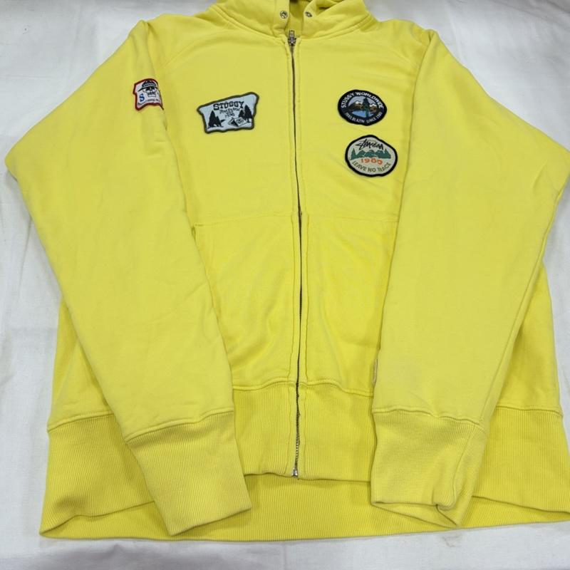 ステューシー STUSSY パーカー 長袖 00s OLD オールド パッチ ワッペン ジップアップ フーディー パーカー 刺繍 ロゴ フルジップ サーマル スウェット L ロゴ、文字 X 刺繍 黄 / イエロー / yellow X マルチカラー / マルチカラー / multicolor メンズ USED 古着 中古 50157377