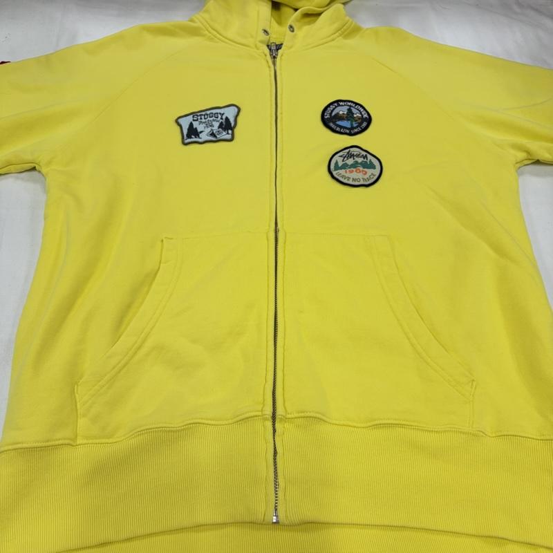 ステューシー STUSSY パーカー 長袖 00s OLD オールド パッチ ワッペン ジップアップ フーディー パーカー 刺繍 ロゴ フルジップ サーマル スウェット L ロゴ、文字 X 刺繍 黄 / イエロー / yellow X マルチカラー / マルチカラー / multicolor メンズ USED 古着 中古 50157377