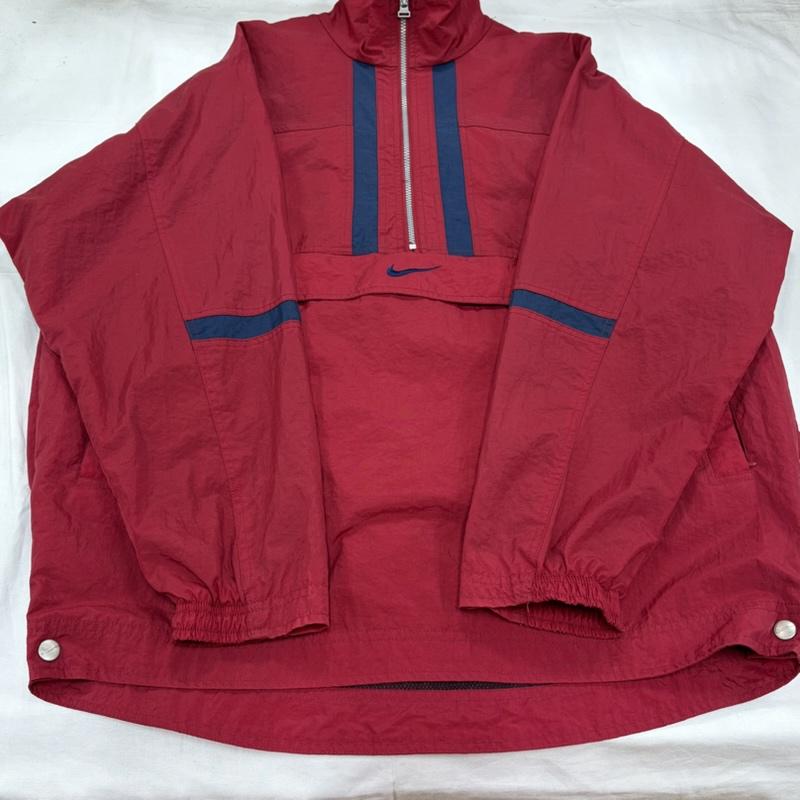 ナイキ NIKE ジャケット、上着 ジャンパー、ブルゾン 90 s OLD オールド ヴィンテージ アノラック ナイロン ジャケット ハーフジップ ロゴ 刺繍 銀タグ L ワンポイント X ロゴ、文字 X 刺繍 えんじ / ワインレッド / dark red X 緑 / グリーン / green メンズ USED 古着 中古 50157378