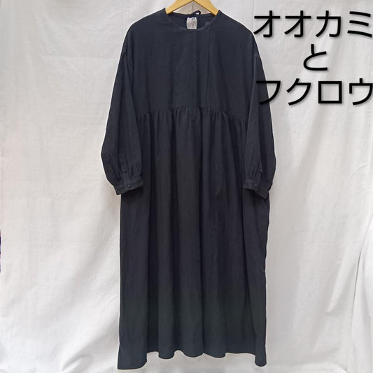 古着 USED ワンピース ロングスカート オオカミとフクロウ TY-26001 オオカミと虹の始まりと白綿とワンピース black コットン100％ - ワンポイント 黒 / ブラック / black レディース USED 古着 中古 50157393